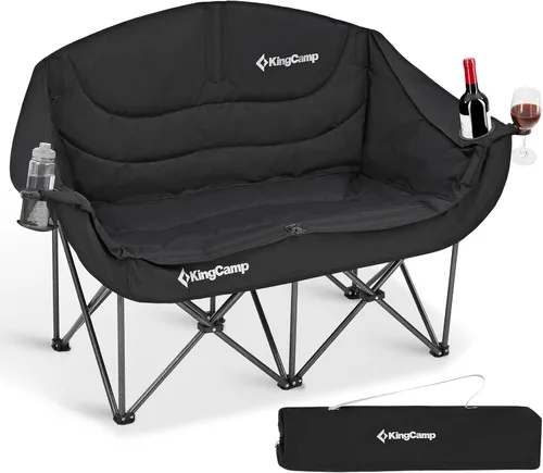 KingCamp Silla de campamento doble, de gran tamaño, resistente de 660 libras, sofá biplaza para adultos, portátil, plegable, XL, sofá para 2