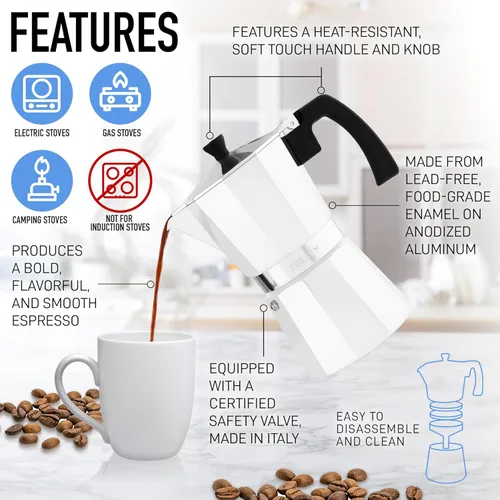Vista 3 de Zulay Moka Pot - Cafetera para estufa de café expreso, a prueba de fugas, acero inoxidable, fácil de limpiar, mango y perilla resistentes al calor