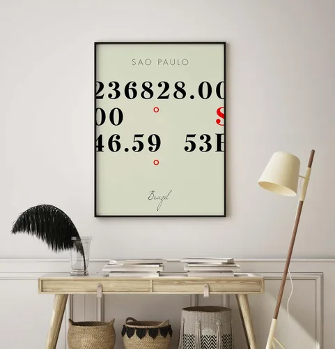 Vista 8 de Mapa de Sao Paulo, Brasil, Coordenadas Multilíneas de Colores (18x24)