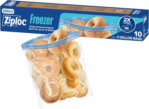 Ziploc Bolsas para congelador de almacenamiento de alimentos de 2 galones, tecnología Grip 'n Seal para un agarre más fácil, apertura y cierre, 10