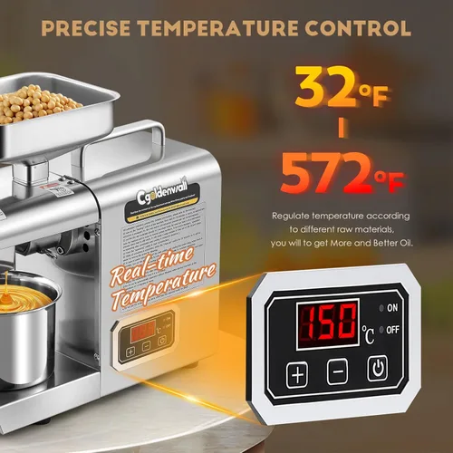 Vista 3 de CGOLDENWALL Máquina de Prensa de Aceite, Prensa Automática de Aceite, Extractor de Aceite de 1000W para Prensado en Frío y Caliente, Extractor