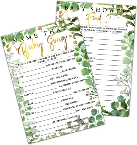 Woodland - Juegos de baby shower, juegos de doble cara con nombre de esa canción de bebé y juego de peleas de bebé (paquete de 30) con 1 tarjeta de