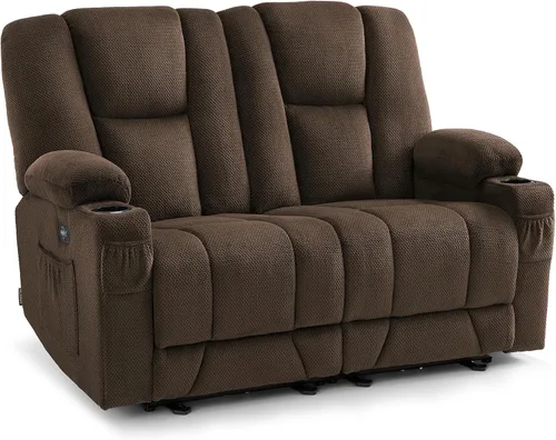 Vista 13 de MCombo Zero Gravity - Sofá reclinable eléctrico con masaje de calor y vibración, sofá reclinable de 3 plazas con puertos USB, portavasos para sala