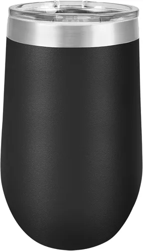 Vista 5 de Vaso de vino grande de 16 onzas, aislado al vacío, acero inoxidable con tapa, vasos de vino aislados con tapas, copas de vino sin tallo (negro)