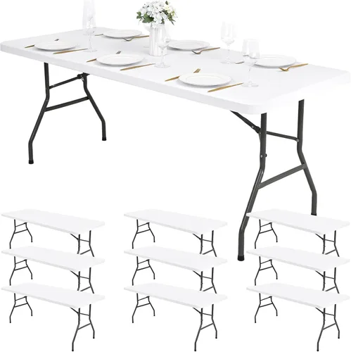 Vista 12 de Paquete de 6 fundas de tela elástica para mesa, color beige, para mesas de 8 pies, protector de mantel rectangular universal lavable y elástico