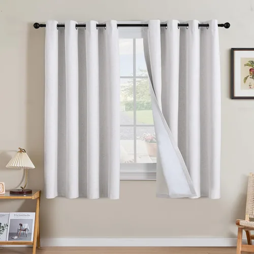 Vista 197 de H.VERSAILTEX Cortinas 100% opacas con aislamiento térmico, texturizadas, de lino, con bloqueo completo de calor y luz, para sala de estar y Negro