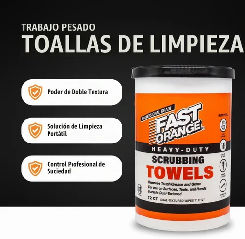 Vista 4 de Toallas de Limpieza de Alta Resistencia Fast Orange Eliminan Grasa Dura, Mugre, Pintura, Resinas, Pegamento y Más, para Manos, Herramientas