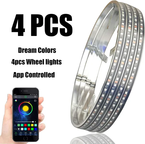 Vista 2 de Luces de anillo de neumáticos de 15.5 pulgadas con 288 luces LED de colores de ensueño para llantas de coche con control remoto y aplicación