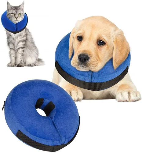 VST Cómodo collar inflable de cono para perros, collar de recuperación suave ajustable para mascotas que evita que las mascotas se toquen, muerdan,