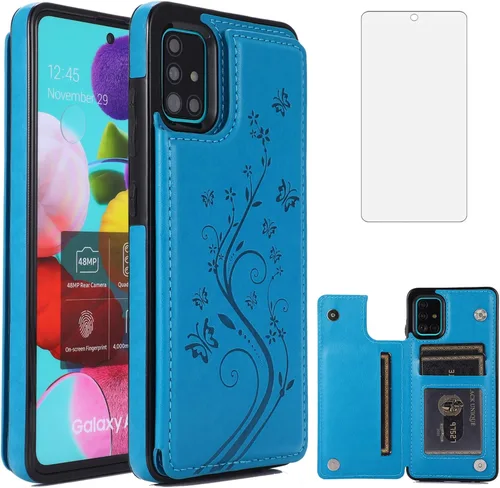 Vista 12 de Funda de teléfono para Samsung Galaxy A51 4G con protector de pantalla de vidrio templado y tarjetero con soporte para tarjetero, accesorios de Negro