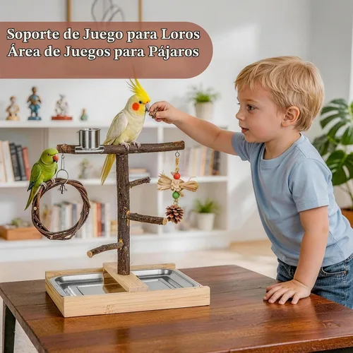 Vista 7 de Parque infantil de pájaro de madera natural Parrot Play Stand