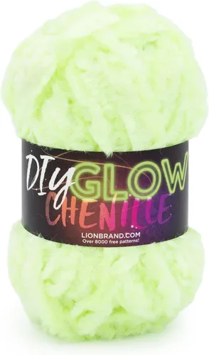 Lion Brand Yarn Chenilla Resplandeciente DIY, Hilo Grueso, Glow Worm, 1 Paquete
