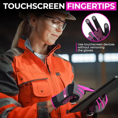 Vista 4 de HANDLANDY Work Gloves for Women, Breathable Leather Gardening Glove for Yard Maintenance, Hand Protection with Touch Screen