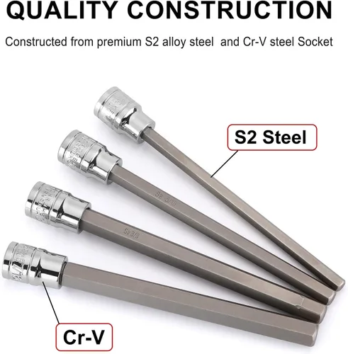 Vista 4 de CASOMAN Juego de 10 piezas de dados de broca hexagonal de impulsión de 3/8 pulgadas largas, 1/16 pulgadas a 1/2 pulgadas, SAE, juego de dados