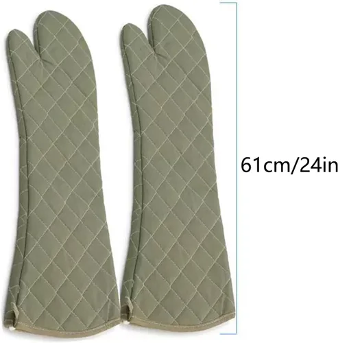 Vista 3 de Linwnil Guantes de horno resistentes al calor extra largos de 24 pulgadas Guantes de horno nuevos de algodón Guantes de cocina de alta temperatura