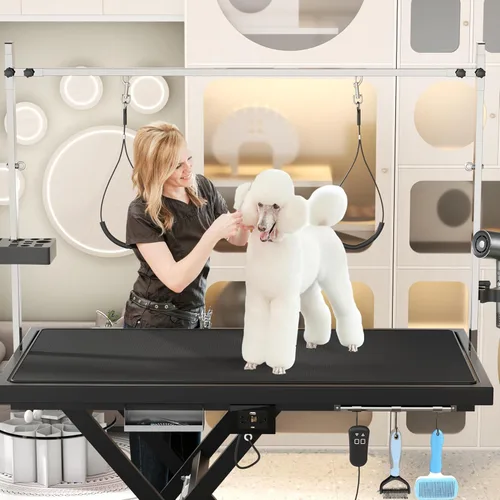 Vista 7 de Mesa eléctrica de aseo para perros de 50 pulgadas, 9 a 37 pulgadas de altura, ajustable, resistente, mesa de aseo profesional para perros grandes