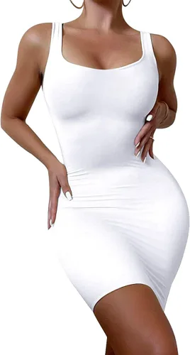 Vista 7 de YFANG Vestido corto casual sin mangas para mujer, vestido básico sin mangas para club