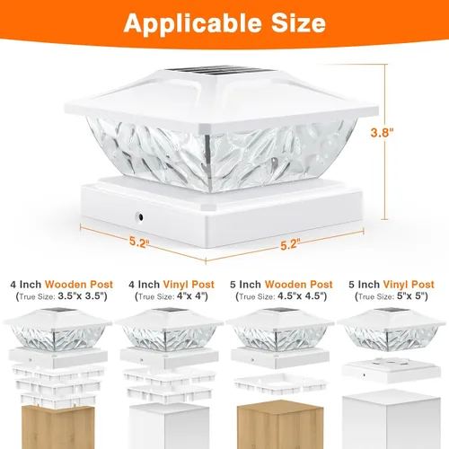 Vista 3 de Luces solares para postes al aire libre, 2 modos, luces solares brillantes para postes al aire libre, impermeables, para postes de valla, luces