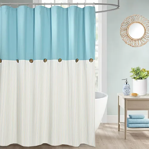 Vista 13 de DOSLY IDÉES Cortina de ducha de granja, rayada en beige y negro, gofre beige spa, cortina con botón, tela tejida de algodón, estilo campestre