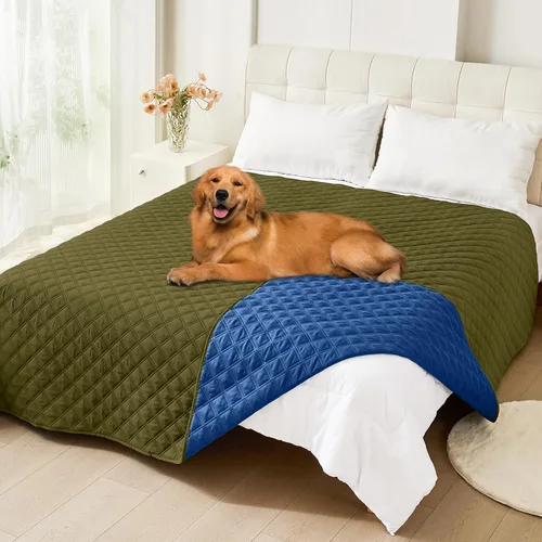 Vista 90 de Smiry Funda impermeable para cama de mascota, suave y lavable, para muebles, cama, sofá, reversible, a cuadros (30 x 53 pulgadas, color beige/beige)
