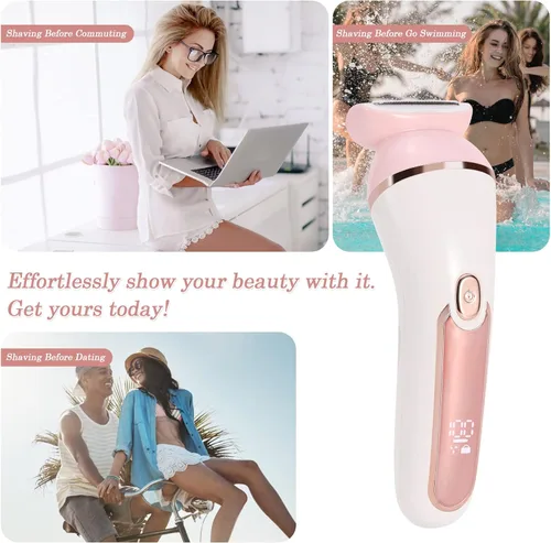 Vista 7 de YHC Maquinilla de afeitar eléctrica para mujer - Afeitadora inalámbrica 2 en 1 impermeable para piernas, axilas, cara y bikini, cuchillas