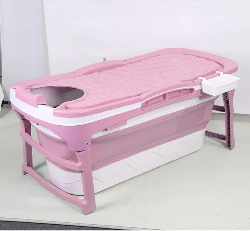 Bañera portátil para adultos, bañera plegable independiente plegable de 50 pulgadas, bañera de plástico de 62.1 galones, canasta de almacenamiento y