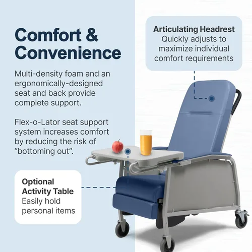 Vista 4 de Lumex Silla reclinable médica de 3 posiciones, Silla Geri reclinable con ruedas, Blue Ridge
