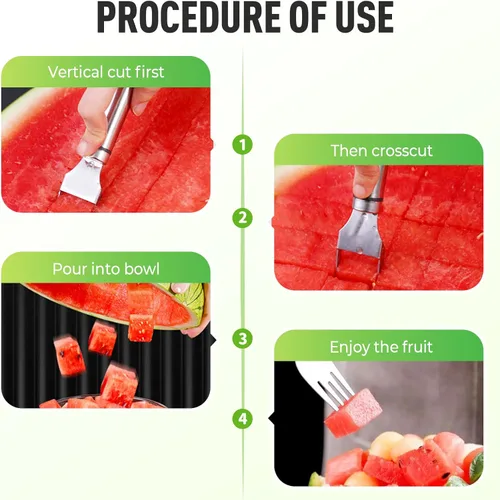 Vista 6 de 2-In-1 Stainless Steel Fruit Cutter, Upgrade Watermelon Fork Slicer Cutter Slicer Tool, Portable Watermelon Cutter Multifunctional Fruit Fork Slicer