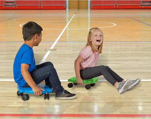 Vista 8 de hand2mind Tabla de Scooter Azul de Interior con Asas, Scooter de Piso para Sentarse, Actividades de Gimnasio para Niños, Juegos de Recreo