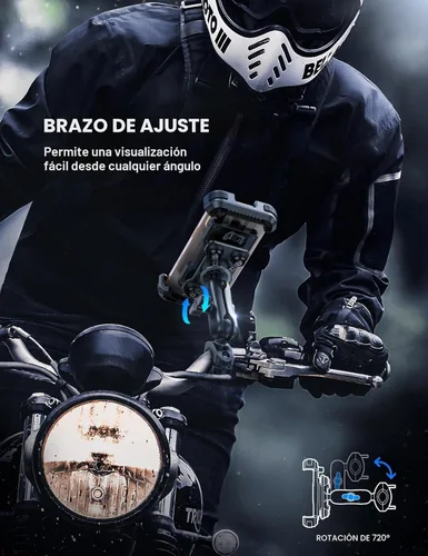 Vista 2 de Lamicall - Soporte para teléfono de motocicleta con [amortiguador de doble vibración] [brazo de ajuste de metal] Soporte para teléfono celular