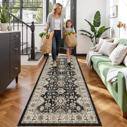 Vista 80 de Alfombra de pasillo lavable de 2 x 3: alfombras antideslizantes con parte trasera de goma, alfombra de cocina suave, alfombra pasillo estilo granja