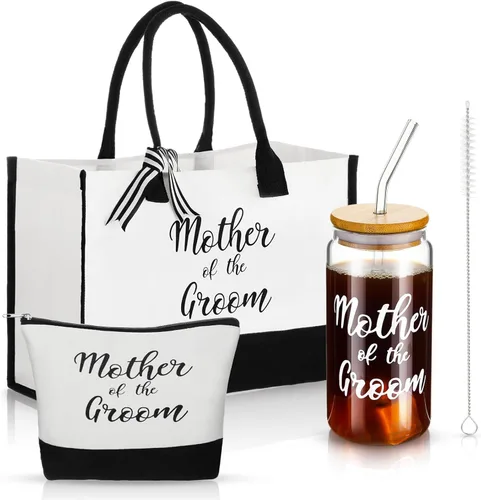 Vista 7 de Zubebe 3 Pcs Bride Gifts for Bachelorette Party Bridal Shower Wedding Gift Set Include Glass Cup Canvas Tote Bag Makeup Bag