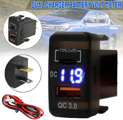 Vista 3 de Adaptador de cargador rápido para coche QC3.0 Dual USB Cargador rápido Socket con voltímetro para Land Cruiser Prado, negro, 500226459