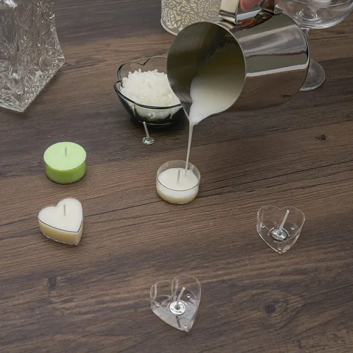 Vista 3 de CandMak Vasos de vela de té, 50 piezas de plástico de policarbonato transparente vacío para luz de té molde de lata con 50 mechas de vela de té