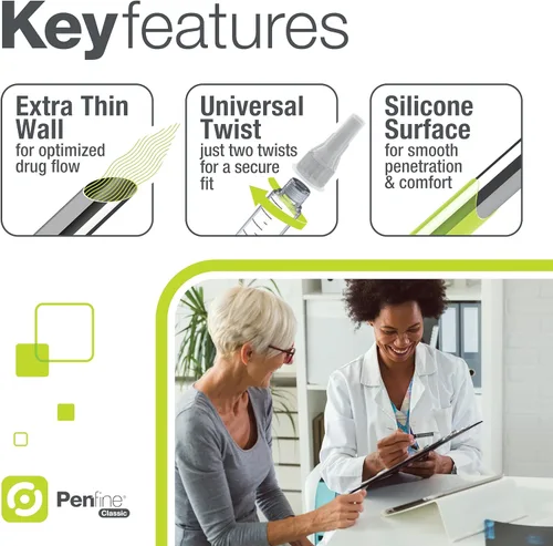 Vista 3 de Penfine Aguja clásica para bolígrafo, 32G x 0.157 in, 100ct, fabricación suiza, ajuste universal