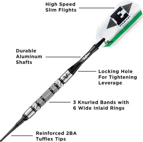 Vista 3 de Viper Element - Juego de dardos de punta suave de tungsteno al 90% con estuche, 18 gramos (0.63 onzas)