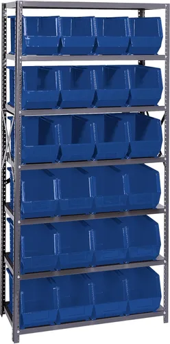 Vista 418 de Quantum QSBU-245BK Heavy Duty Shelving Unit with (7) Shelves and (24) QUS245 Black Bins for Garage Warehouse Storage Distribution 400 lb Load