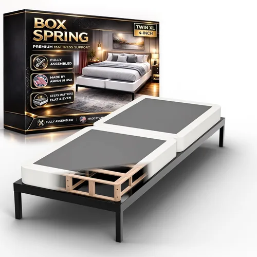 Vista 17 de Zayton, Box Spring Bed Base Twin Size, 2-Inch Wood Mattress Foundation - Amish Made in USA – Quiet Noise Free, 2-Pieces Under Mattress-Support