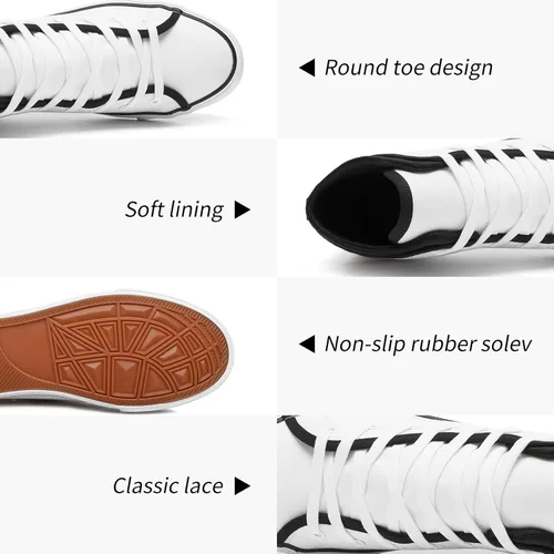 Vista 2 de yageyan Mens Canvas high top White Sneakers for Casual Black Fashion Shoes