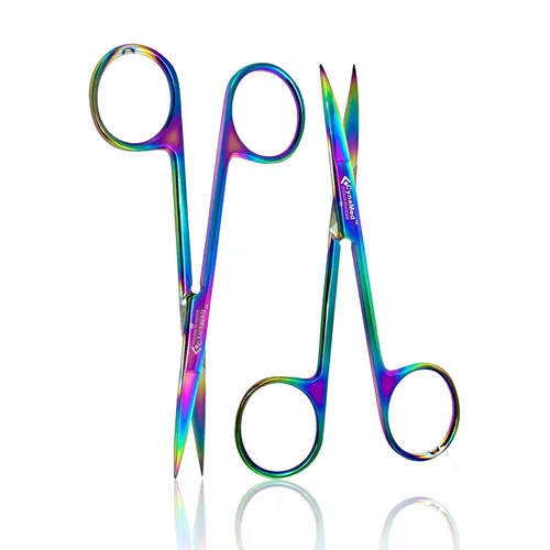 Vista 6 de Cynamed Juego de 2 tijeras de microdisección Iris con revestimiento de titanio multicolor/arco iris, instrumento de calidad premium, perfecto