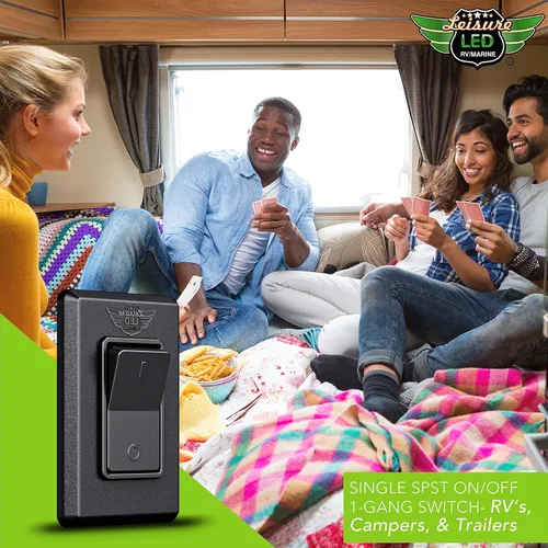 Vista 9 de Leisure LED Interruptor de encendido/apagado moderno de SPST único con tapa, 12 voltios, para RV, remolque, cámper, con etiqueta adhesiva (Negro)