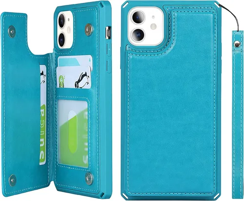 Vista 13 de iCoverCase Funda compatible con iPhone 11 con tarjetero para mujer, bloqueo RFID en relieve, piel sintética con correa de muñeca de 6.1 pulgadas