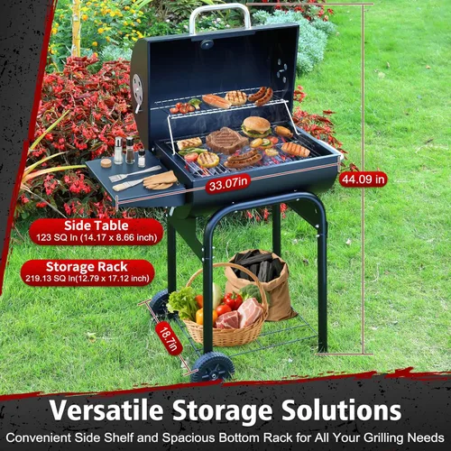 Vista 3 de Parrilla de carbón de barril: parrilla de BBQ al aire libre premium espaciosa con mesa lateral - Ideal para cocinar en el patio, asar en el patio