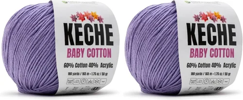 Vista 91 de Keche Hilo de algodón, 60% algodón, 40% hilo acrílico, hilo de algodón suave para ganchillo y tejer, hilo amigurumi, 1 madeja/bola, 1.76 oz (50g)