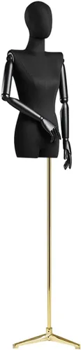 Adjustable Gold Female Mannequin Dress Form - Height-Adjustable Body Manikin with Removable Head, Wooden Arms & Base, Perfect for Clothing, Jewelry,