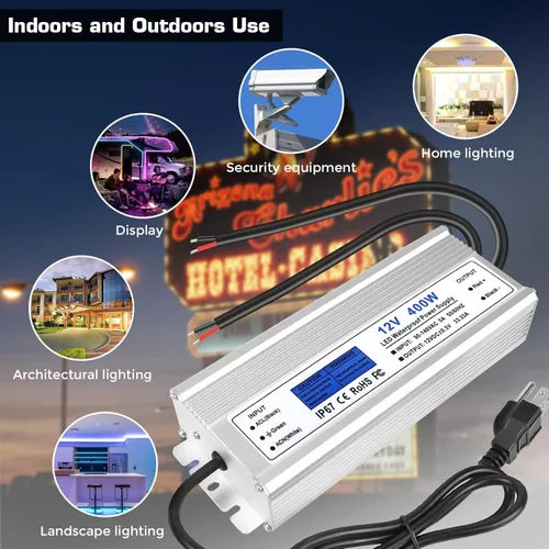 Vista 5 de Controlador LED de 400 vatios, fuente de alimentación impermeable IP67 de 12 V, CA 90-140 V a CC 12 V 33.3 A transformador de bajo voltaje