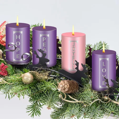 Vista 7 de MTLEE Juego de 4 velas de Adviento de Navidad con palabras, velas de pilar, velas de corona de Adviento para el hogar de adultos, bodas, anillos