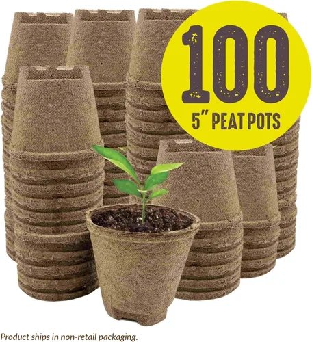 Vista 2 de Jiffy Maceta - Semilla orgánica de inicio, macetas biodegradables para plántulas - 5 pulgadas, 100 macetas - Turba