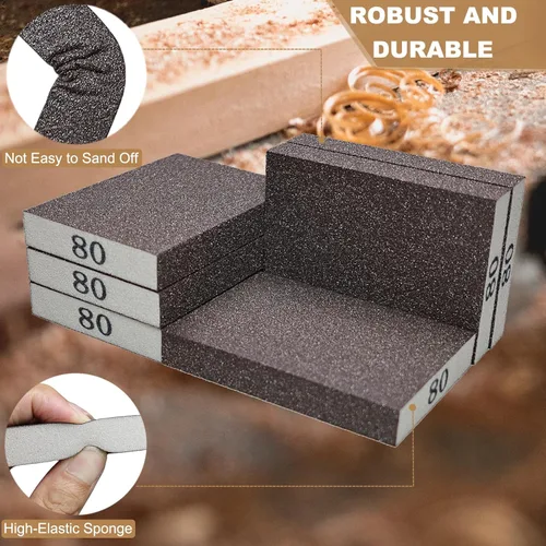 Vista 5 de Paquete de 6 esponjas de lijado medianas de grano 80, lavables y reutilizables, ideales para ollas, cepillo de esponja, vasos, lijado de madera