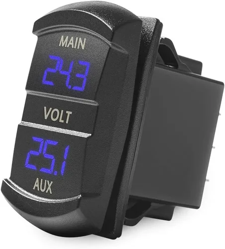 MICTUNING MIC-DV-077 Voltímetro digital de panel LED, monitor de voltaje estilo interruptor basculante, azul para 2 baterías, para coche, camioneta,